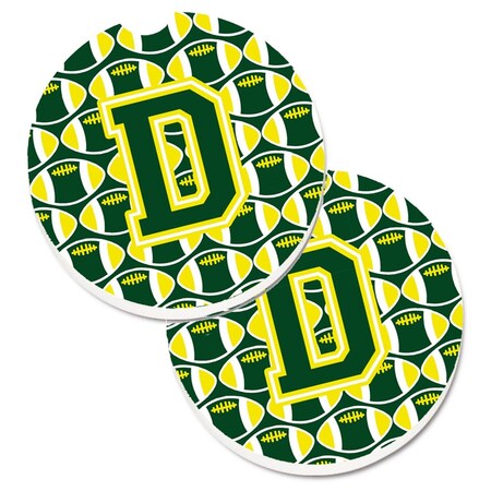 Carolines Treasures Letter D Football Green and Yellow  Cup Holder Car Coaster, PK2 CJ1075-DCARC